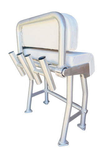 Krypt Pro X41R Leaning Post–XL 41" Center Console Helm Seat, Rod Holders(Anodized, Black, White)